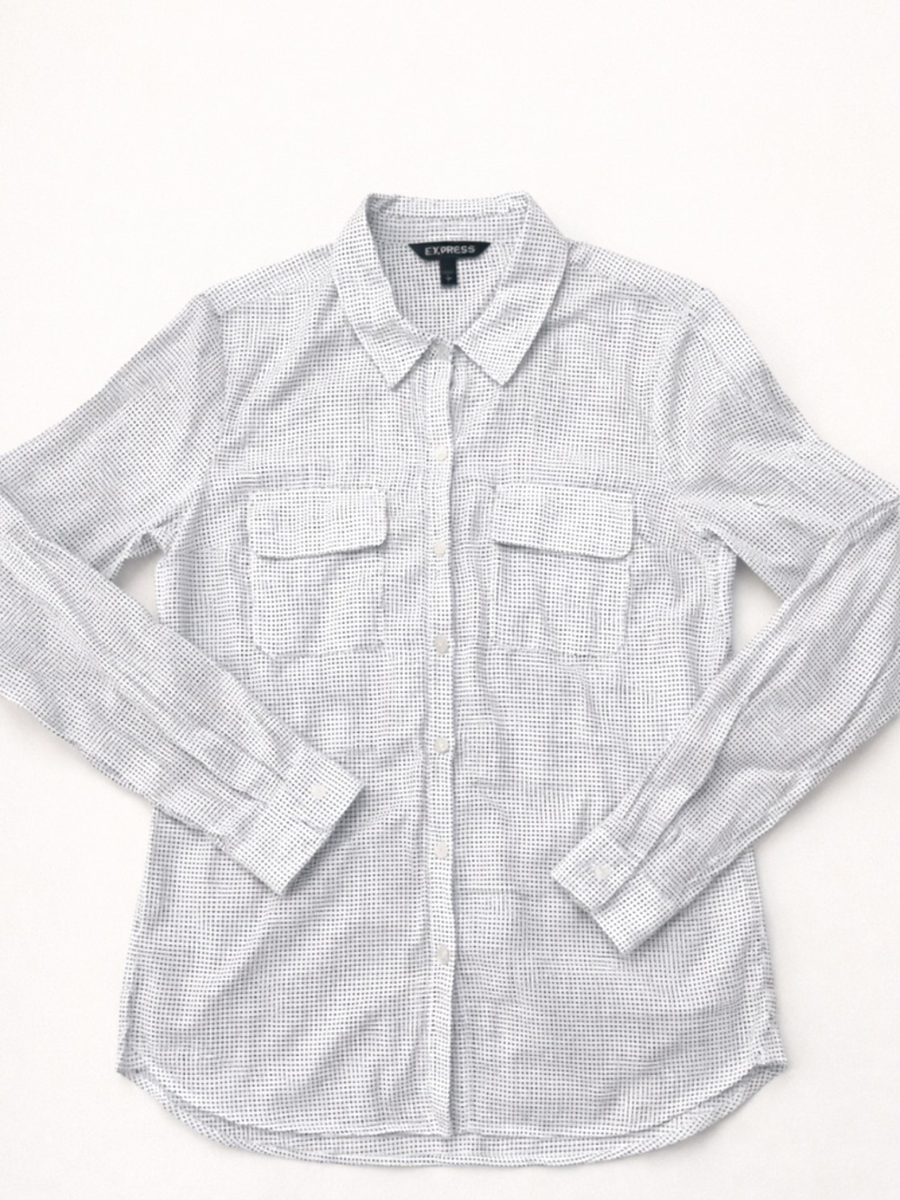 Express Micro Dot Button Down Shirt Small White Black Minimal Workwear